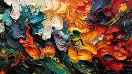 Poster - Vibrant abstract artwork featuring swirling colors and dynamic shapes in rich textures