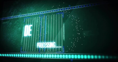 Poster - Data processing animation with green lines and particles on dark background