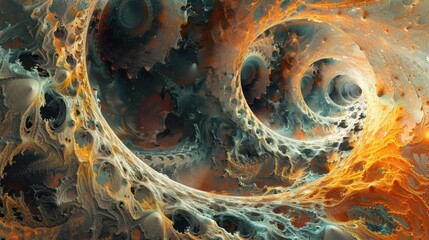 Poster - Swirling abstract patterns in vibrant hues of orange and teal with intricate details