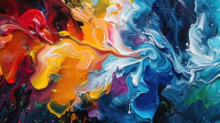 Poster - Vibrant abstract art showcasing a dynamic interplay of colors blending in fluid motion
