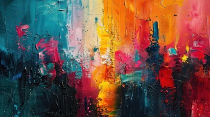 Poster - Vibrant abstraction showcasing a dynamic interplay of colors and textures in an expressive artwork