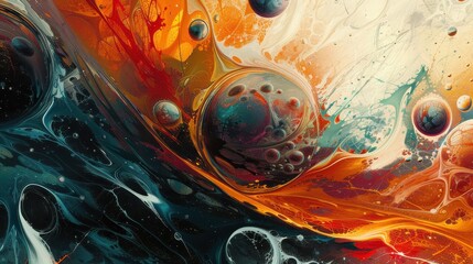 Poster - Cosmic design with swirling colors and celestial spheres in an imaginative space scene