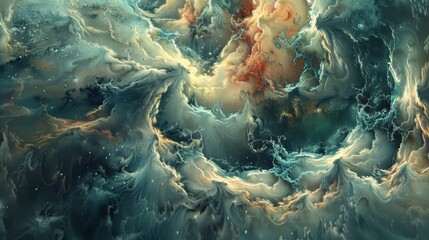 Poster - Abstract swirls of color blend seamlessly to create a dreamlike cosmic landscape at dusk