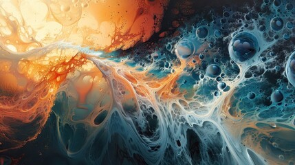 Poster - Abstract swirls of orange and blue resembling cosmic phenomena in a vibrant artistic composition