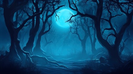 Wall Mural - halloween background For posters, banners, eerie landscapes of night fantasy forests.