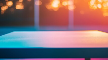 Poster - Vibrant Neon Blue Matte Table on Sports Field with Soft Glow Stadium Lights - Energetic, Modern and Playful Aesthetic