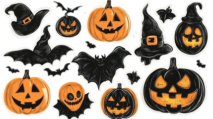 Sticker - Halloween Clipart Sticker set, isolated on white Background 