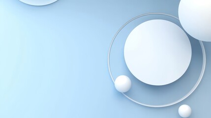 Sticker - A minimalist abstract background featuring a light blue backdrop with white organic shapes and circles. The image evokes a sense of simplicity, clean lines, and modern design. It could symbolize calmn