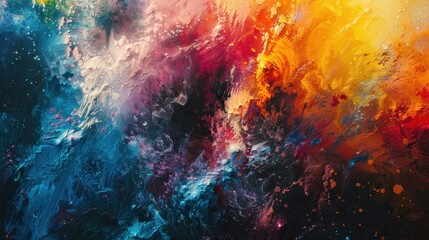 Poster - Colorful abstract composition blending vibrant hues with dynamic textures in a mixed media style