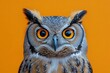 © furyon - closeup portrait of wideeyed owl against vibrant yellow background capturing curiosity and wisdom in striking detail feathers texture emphasized