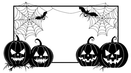 Halloween background frame with pumpkin and bats.  Isolated on transparent background.