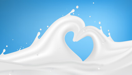 Wall Mural - Abstract Milk Waves With Heart Shape Splash