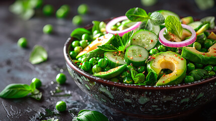 Pea and Avocado Salad made with green peas, avocado, red onion, cilantro, lime juice, and a drizzle of olive oil.