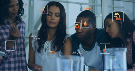 Aufkleber - Analyzing data and statistics animation, diverse colleagues collaborating in office