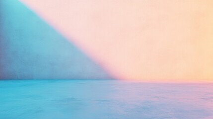 Poster - Pastel Blue Urban Flat Stucco Surface with Soft Sunrise Rays Minimalist Tranquil Atmosphere