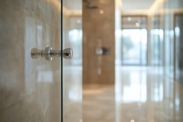 Wall Mural - Modern Minimalist Shower Door with Sleek Glass and Clean Lines in Contemporary Bathroom