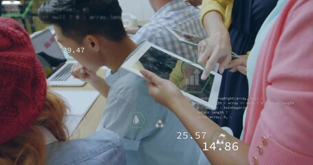 Poster - Collaborating with tablets, people programming code and creating data visualization animation