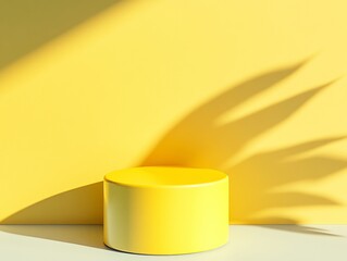 Poster - Minimalist Monochromatic Yellow Cylindrical Podium in Natural Diffused Light - Modern Product Showcase Mockup