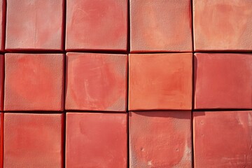Poster - Aerial View of Symmetrical Geometric Pattern Created by Vibrant Red Notebooks with Natural Soft Lighting Enhancing Textured Background
