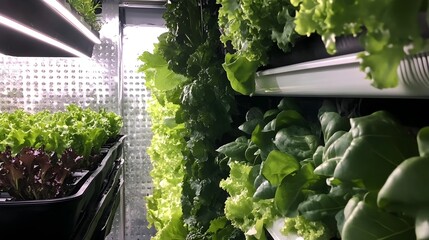 Poster - lush and vibrant vertical hydroponic garden with an array of leafy greens cultivated in a sustainabl