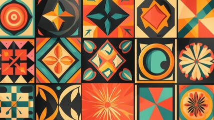 Wall Mural - Hippie-themed geometric patterns with bold, colorful shapes and designs