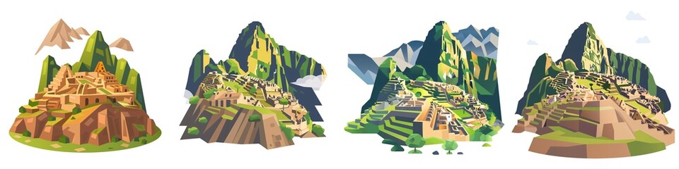 a simple vector icon illustration depicting the group of machu picchu for a website isolated white b