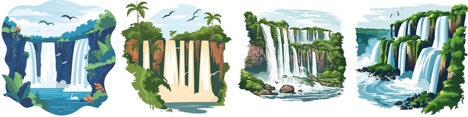 Wall Mural - A simple vector icon illustration depicting the group of Iguazu Falls for a website isolated white background