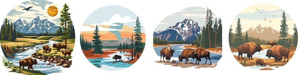Wall Mural - A simple vector icon illustration depicting the group of Yellowstone National Park for a website isolated white background