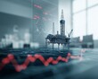 © kokoson6 - A miniature oil rig on a desk with a digital screen displaying financial data. The image represents the oil and gas industry.