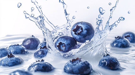 Canvas Print - Fresh Blueberries Splashing in Milk