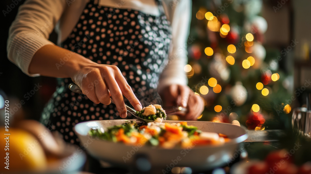 Cooking delicious meal with fresh vegetables, festive atmosphere ...
