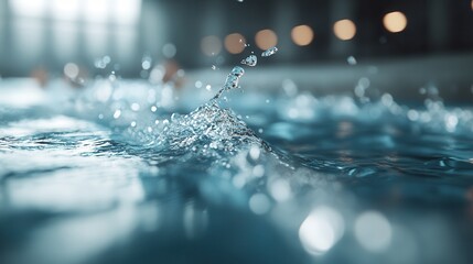 Poster - this close-up image captures the dynamic moment of water splashing in a pool, with droplets suspende