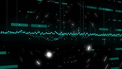 Poster - Animating data points and numerical values over dark background with glowing particles