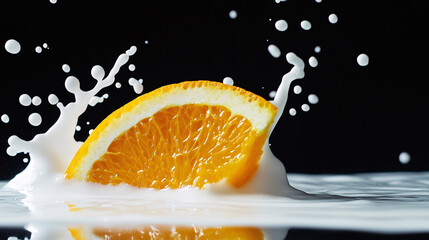 Canvas Print - Orange Slice Splashing into Milk