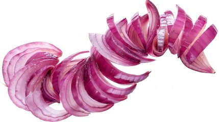 Canvas Print - Freshly cut purple onion slices are artistically arranged in a spiral. The vibrant color adds a pop to any dish. Perfect for food photography and recipe inspiration. AI