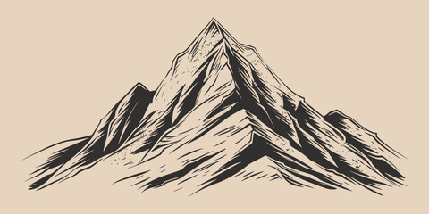 Wall Mural - Vintage retro engraving woodcut style sketch draw paint of mountain rock hill peak