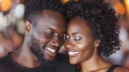 Close-up affectionate couple smiling, their faces gently touching, symbolizing deep connection love, intimate setting, soft lighting, expressions reflect strong emotional bond in romantic moment.