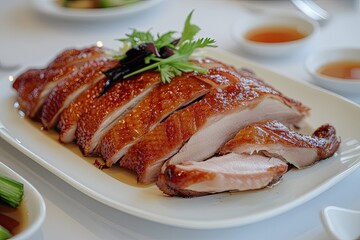 Wall Mural - Peking duck is served on a white plate