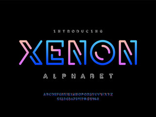Fototapete - neon trendy style alphabet design with uppercase, numbers and symbols