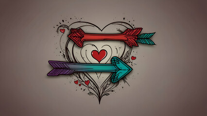 Two heart and arrow doodle elements on a transparent background in PNG