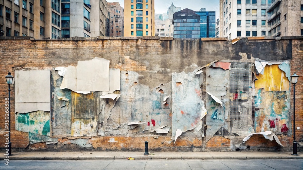 Empty urban wall with torn paper edges and grungy texture, perfect for ...