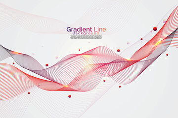 Abstract wave flowing line art with colorful light glow background design. Line art background banner design. Geometric wave background. Wave modern wallpaper design. technology line art template. 