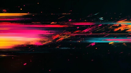 Wall Mural - Dynamic abstract image featuring vibrant streaks of light in red, yellow, and green, moving across a black background.