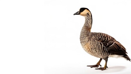 nene or Hawaiian goose - Branta sandvicensis - exclusively found in the wild on the islands of Maui, Kauai, Molokai, and Hawaii. Isolated on white background with copy space