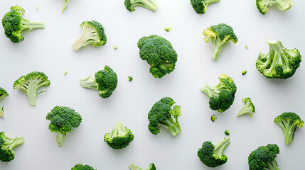 Canvas Print - Perfectly Trimmed Broccoli Florets Against White.