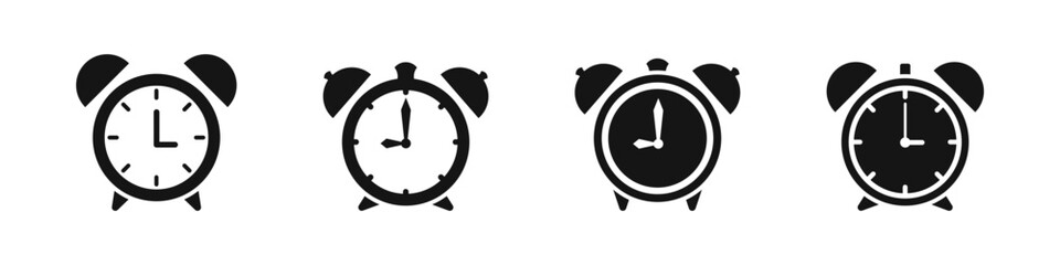 Alarm clock vector illustration.  Alarm Clock vector icons. Alarm Clock, Wake Up Time. Alarm clock flat black icons