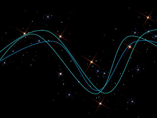 Wall Mural - Line art abstract illustration. Wavy lines with shiny stars