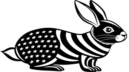 Wall Mural - patriotic rabbit vector line art with USA flag