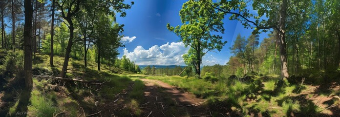 Wall Mural - Sunlit Path Through Green Forest