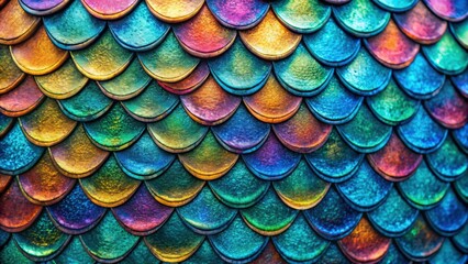 Poster - Close-up detail of colorful fish nacre scales, perfect for a mermaid texture or background , macro, fish, nacre, colorful